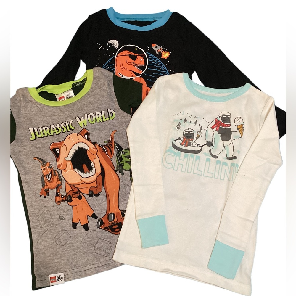 Bundle 3 pajama tops sz 4t 4 & 5 (2) long sleeve (1) short sleeve‎ EUC #367